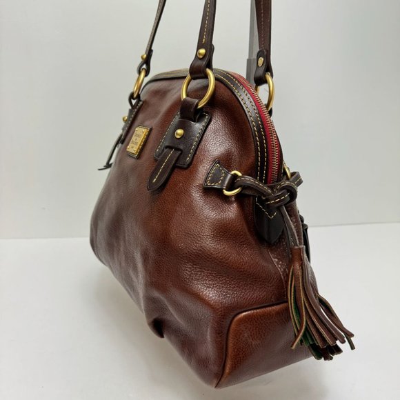 Dooney & Bourke Zip Around Dome Pebbled Leather Side Tassels Tote Brown - Picture 4 of 10